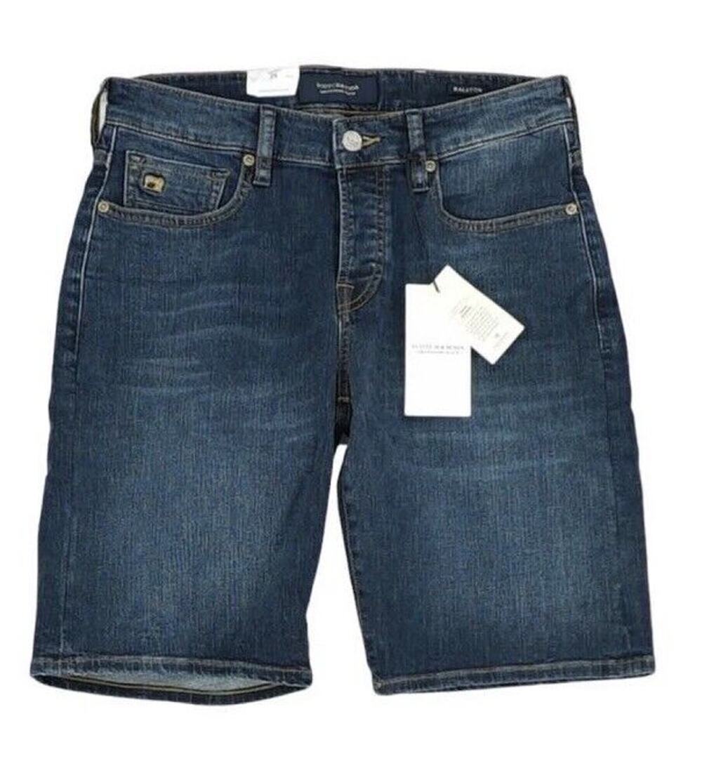 NWT Scotch & Soda Blue Solid Denim Shorts 28 Dark